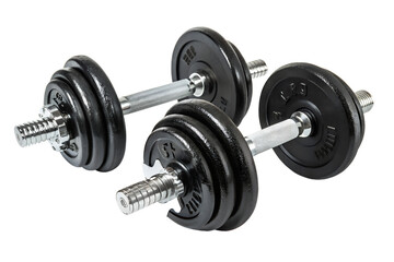 Naklejka premium Two adjustable dumbbells isolated on white background