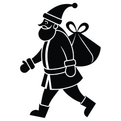 Black silhouette of Santa Claus walking with a gift bag 2