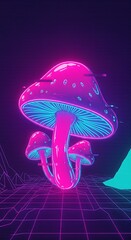 Synthwave Fungi: 80s Retro 3D Render