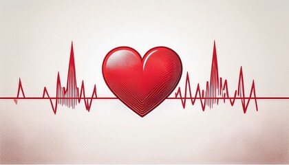 red heartbeat line with small heart symbol positioned within the ecg wave pattern isolated on a white background