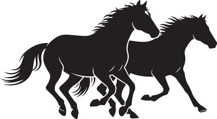 Two Black Horse Silhouettes Running Together horses