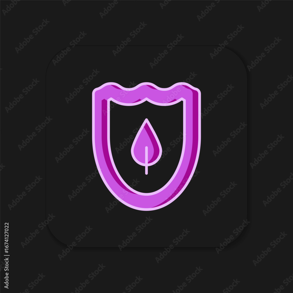 Poster filled outline shield with leaf icon isolated on black background. eco-friendly security shield with
