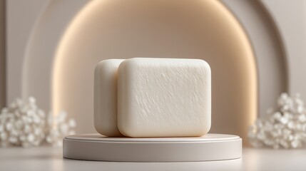 Luxury skincare duo on sculptural display  highend beauty products