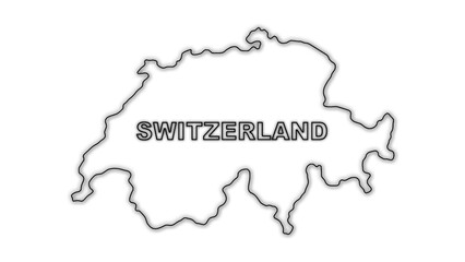 Black and White Switzerland Map Outline Minimalist Monochrome Illustration
