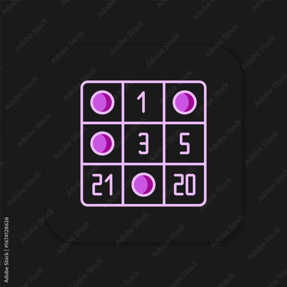 Poster filled outline bingo card with lucky numbers icon isolated on black background. flat filled outline 