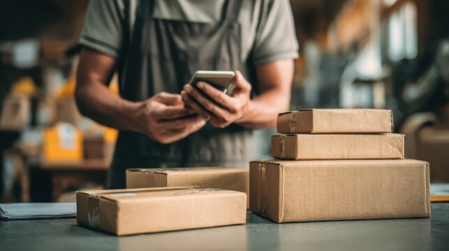 small business owner delivery service and working packing box business owner working checking order to confirm before sending customer in post office shipment online sales no logos no brands ar 169
