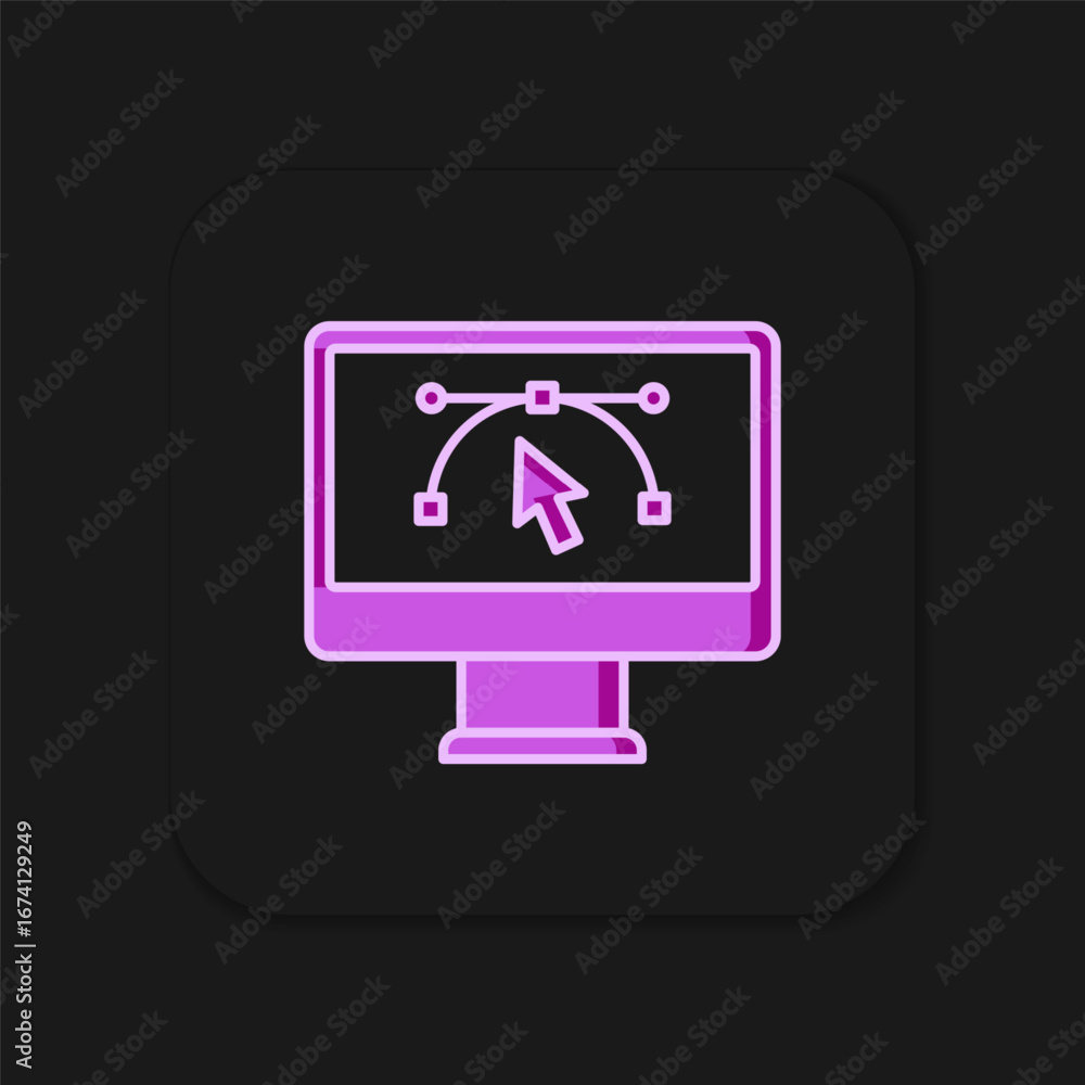 Poster filled outline computer display with vector design program icon isolated on isolated on black backgr