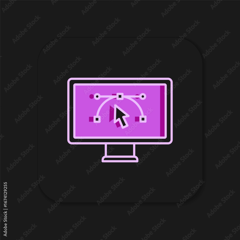 Poster filled outline computer display with vector design program icon isolated on isolated on black backgr