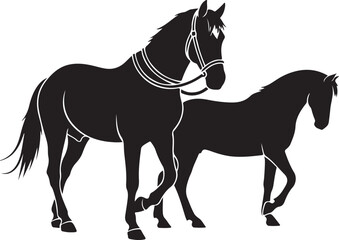 Black Horse Silhouettes with Bridle and Reins horses