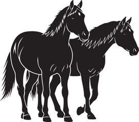 Two Black Horse Silhouettes Standing Together horses