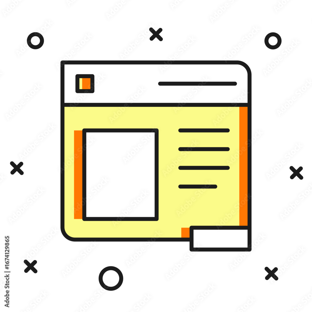 Poster filled outline browser window icon isolated on white background. flat filled outline style with shad