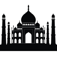 Black silhouette of Taj Mahal monument with minarets
