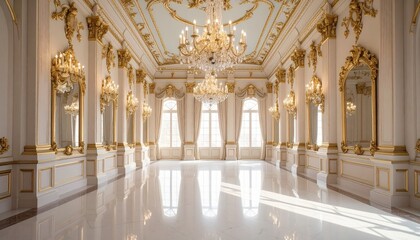 Fototapeta premium Luxurious Golden Palace Ballroom Interior
