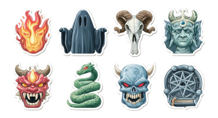 Fototapeta premium Fantasy Icons Theme Clipart Set with Isolated Background Elements