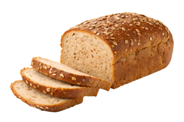 Sliced whole wheat bread loaf isolated on white background