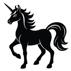 Black Silhouette Unicorn With Flowing Mane and Tail