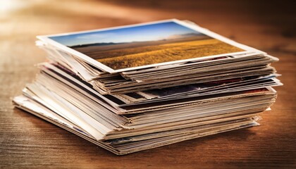 pile of photos on table