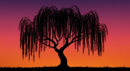 Weeping Willow Sunset Silhouette