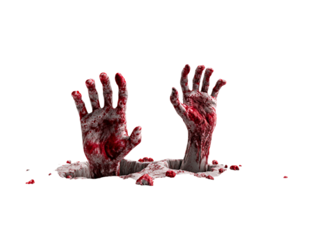 Creepy Zombie Hands Breaking Through the Ground on Transparent Background