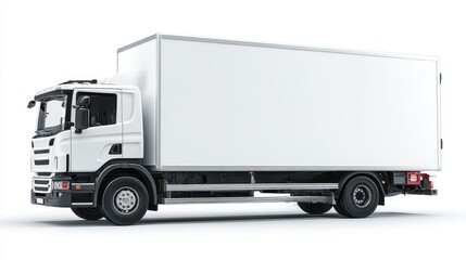 A Crystal Clear photo of 3d remder of a delivery truck on a white background, side view.