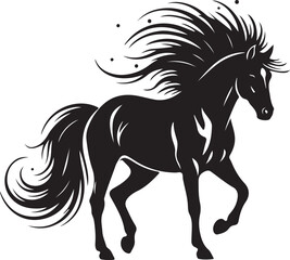 Black silhouette of a horse with flowing mane and tail
