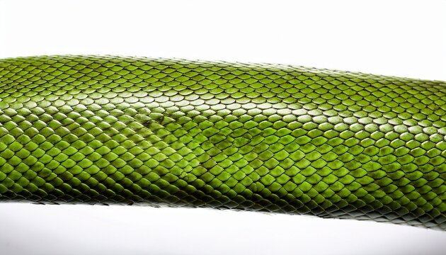 close up green snake skin isolated on white background
