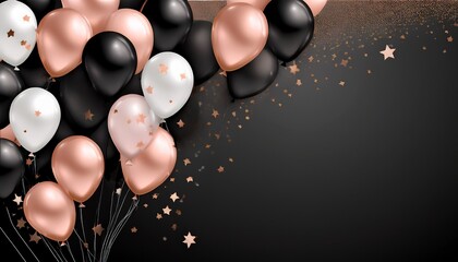 rose gold black and cream balloons with star confetti corner design