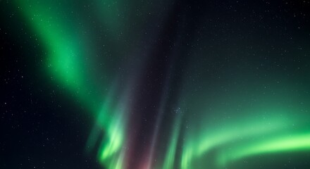 Breathtaking view of the Northern Lights, with mesmerizing green and violet curtains illuminating a dark and star-filled cosmos