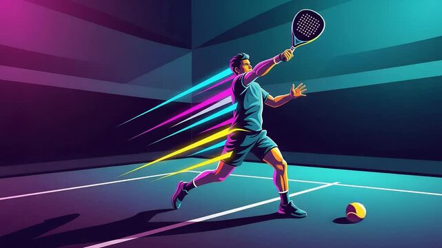Dynamic padel player neon sport action on court