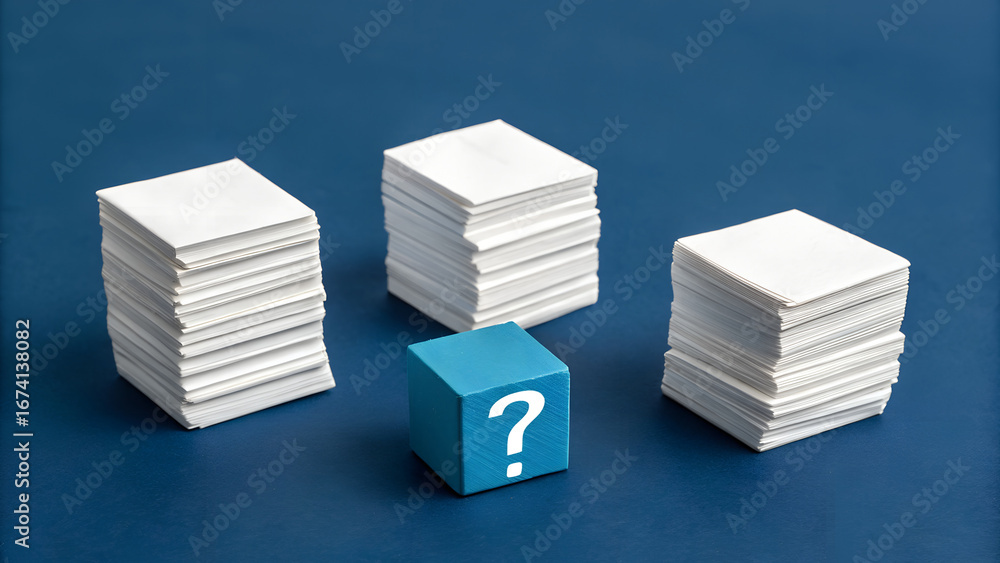 Poster decision query – information stack and analytical uncertainty symbolism, strategy, conceptual, workf