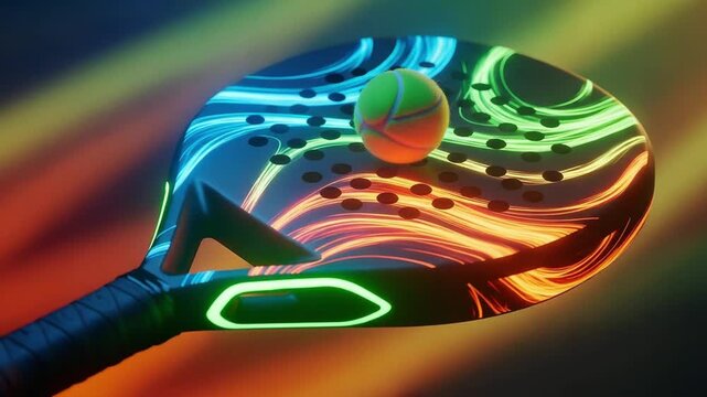 Padel racket ball vibrant neon light trails