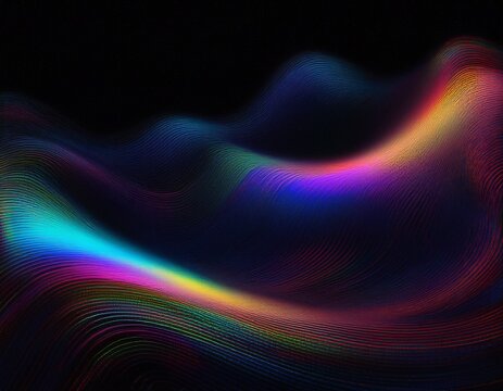 chromatic vhc grain texture with abstract holographic light waves on a black futuristic digital background