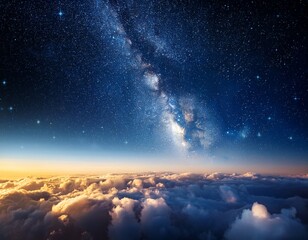 ethereal cosmic clouds with stars and golden dust in night sky
