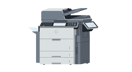 Modern office multifunction printer in flat design with touchscreen display
