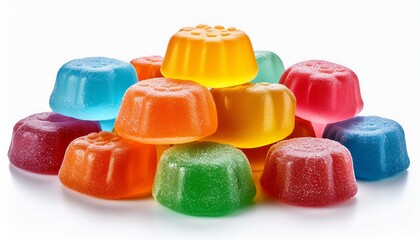 colorful jelly gummies isolated on white background