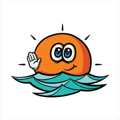 Smiling sunset sun character cartoon vector illustration