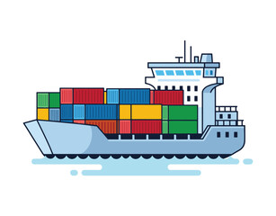 Cargo vessel, ocean shipping, maritime transport icon set against a white backdrop