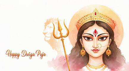 Durga Puja Watercolored Greeting Template