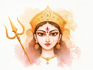 Maa Durga Watercolored Spiritual Illustration