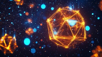 Golden polyhedron floating in starry space - Powered by Adobe