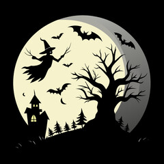 Haunted Castle and Bats – Halloween Spooky Night Vector