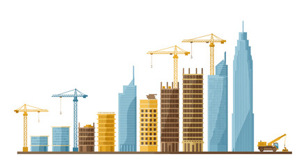 Obraz premium Urban skyline construction with cranes and skyscrapers in modern cityscape