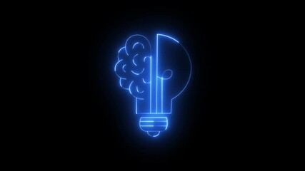 glowing neon light bulb and brain icon on black background. smart thinking idea and inspiration innovation concept. Innovative Light bulb with brain, Teamwork and idea concept. Creative new idea.  - Powered by Adobe