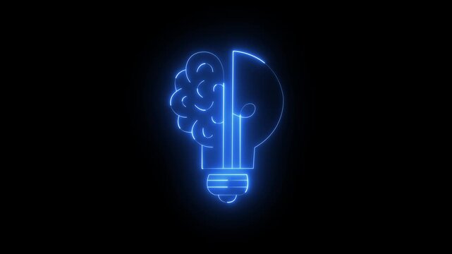 glowing neon light bulb and brain icon on black background. smart thinking idea and inspiration innovation concept. Innovative Light bulb with brain, Teamwork and idea concept. Creative new idea.  - Powered by Adobe