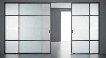 Frosted glass sliding doors in modern interior space with light