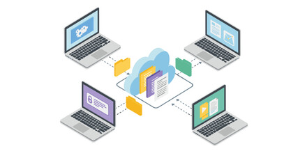 Isometric cloud computing with laptops and data folders