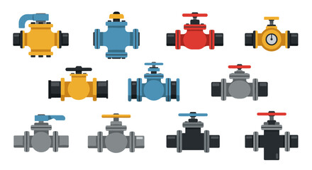 Colorful industrial pipe set with valves for plumbing and engineering projects