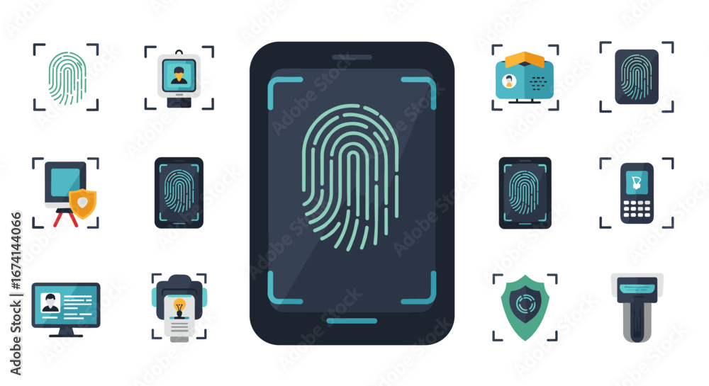 Poster fingerprint authentication technology with electronic devices and security icons