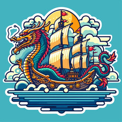 vector illustration of blue dragon boat