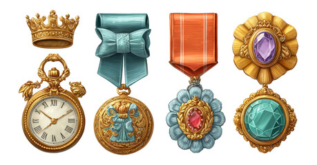 Vintage Awards and Medals Collection with Decorative Elements